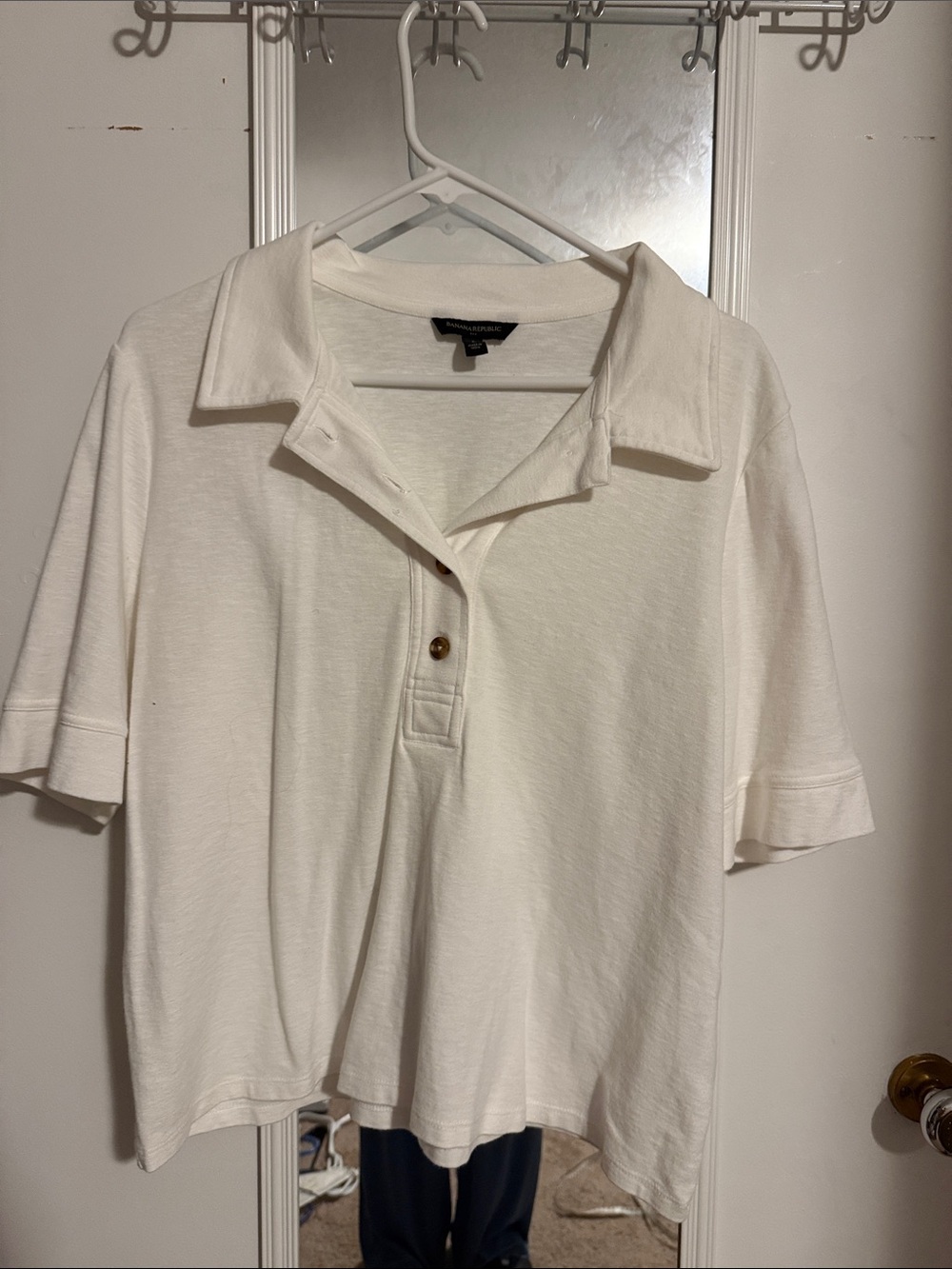 Banana Republic Ivory Short-Sleeve Polo Top